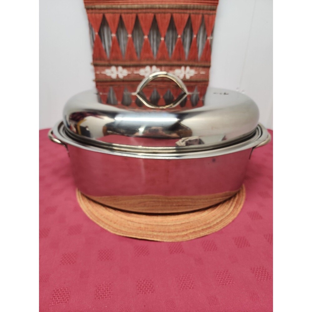 Vintage 1990s Metro Stainless Steel XL Roasting Pan W Vented Lid Made In Korea